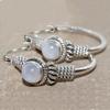 Bohemian Style Vintage Inlaid Synthetic Moonstone Hoop Earrings Women Elegant Silvery Plated Banquet Wedding Jewelry Accessories