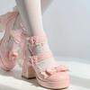 Adorabili Scarpe con Tacco Alto e Plateau Rosa Lolita con Fiocco a Farfalla per Ragazze e Donne, Carini Mary Jane con Abito Sakura