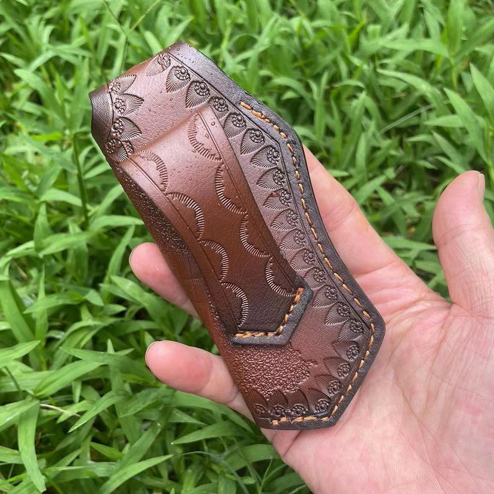 15 CM Folding Knife Holder Two Layers Cowhide Scabbard Universal Knife Cover Scabbard for Pocket Knife Holsters with Belt Buckle