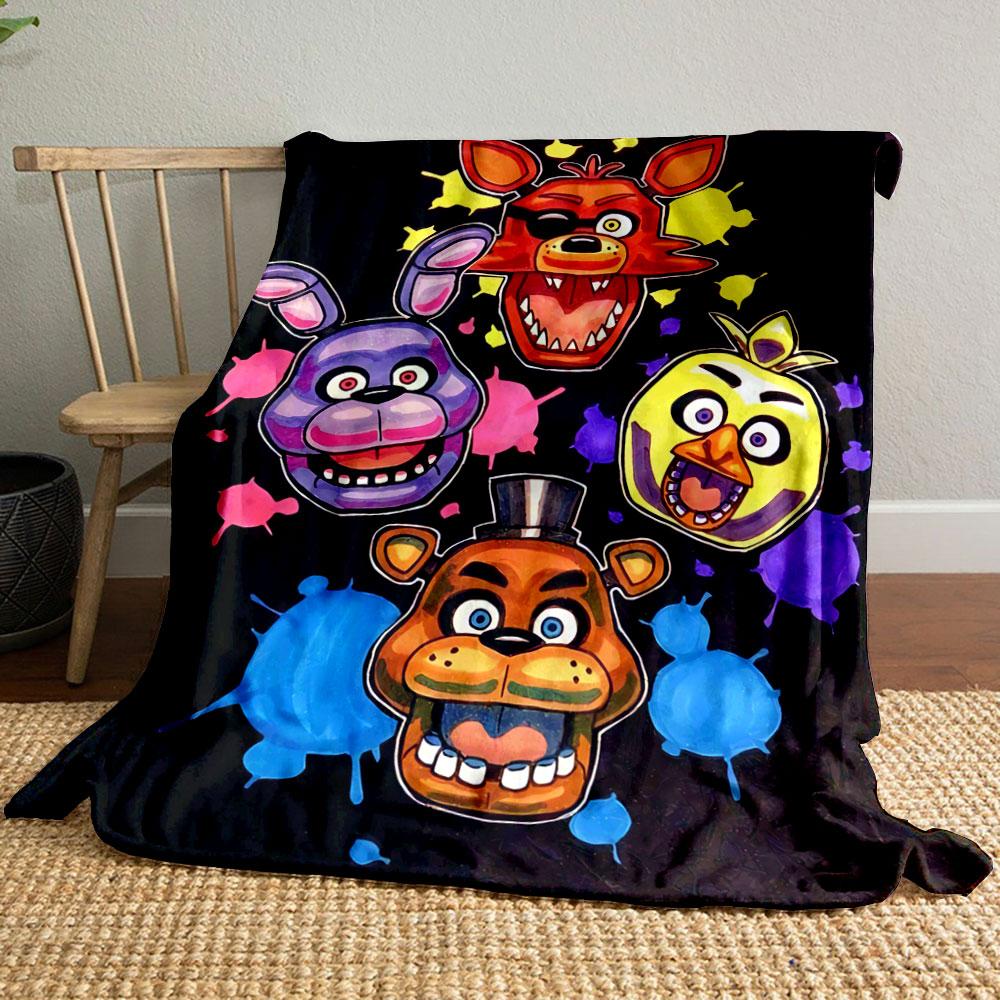 Four colorful cartoon animal faces with splattered paint backgrounds. for all seasons blanket lunch break throw gift