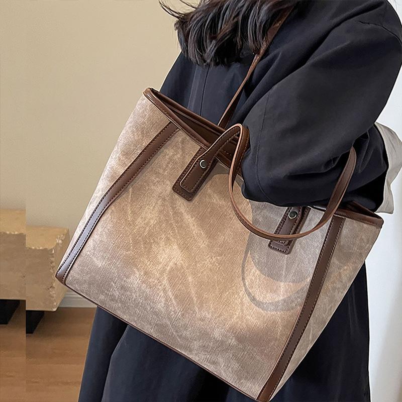 Tote Bag High Sense Large Capacity Shoulder College Student Commuting Leather Women'S Bag Luggage