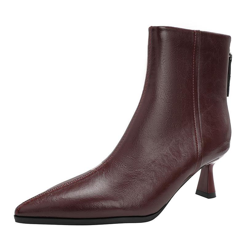 Processing Custom Pointed Short Boots Women's Autumn and Winter Women's Boots White High-heeled Boots Women's Thin-heeled Medium Tube French Short Boo