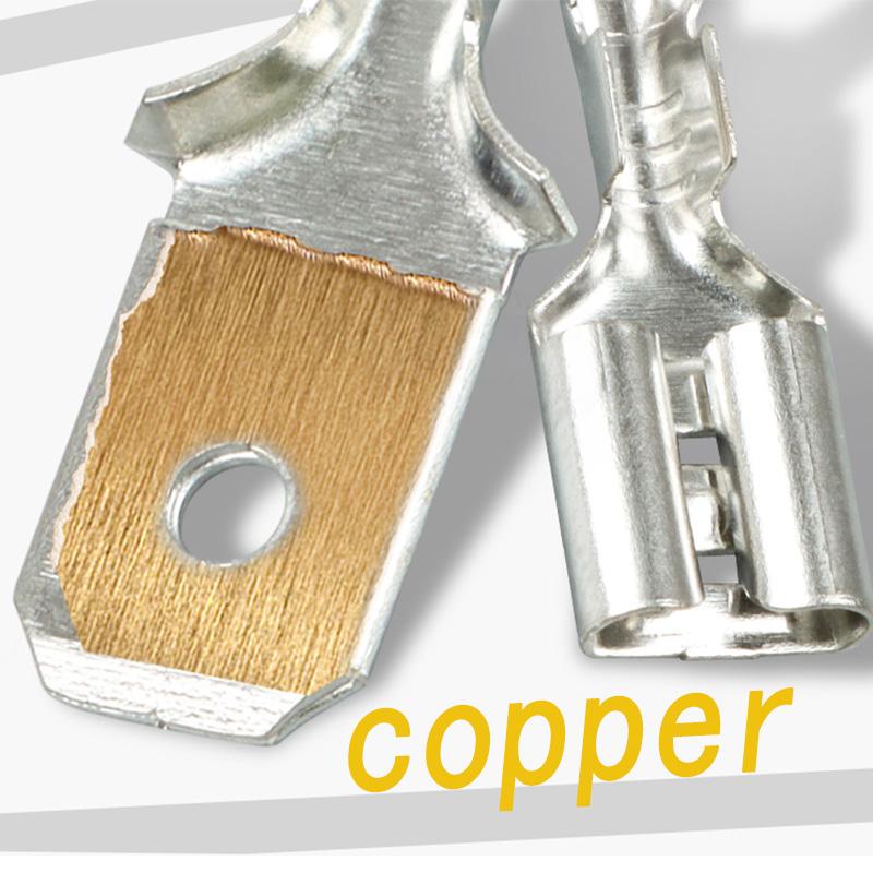 200Pcs Copper Female and Male Crimp Terminal Connectors Aautomotive Speaker Cable Flag Connector 2.8/ 4.8/ 6.3mm With Sheathing