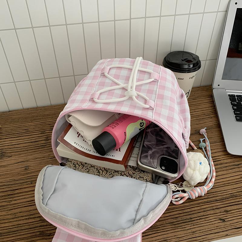 Women's Plaid Mini Backpack Junior High School Student Schoolbag Lightweight Backpack