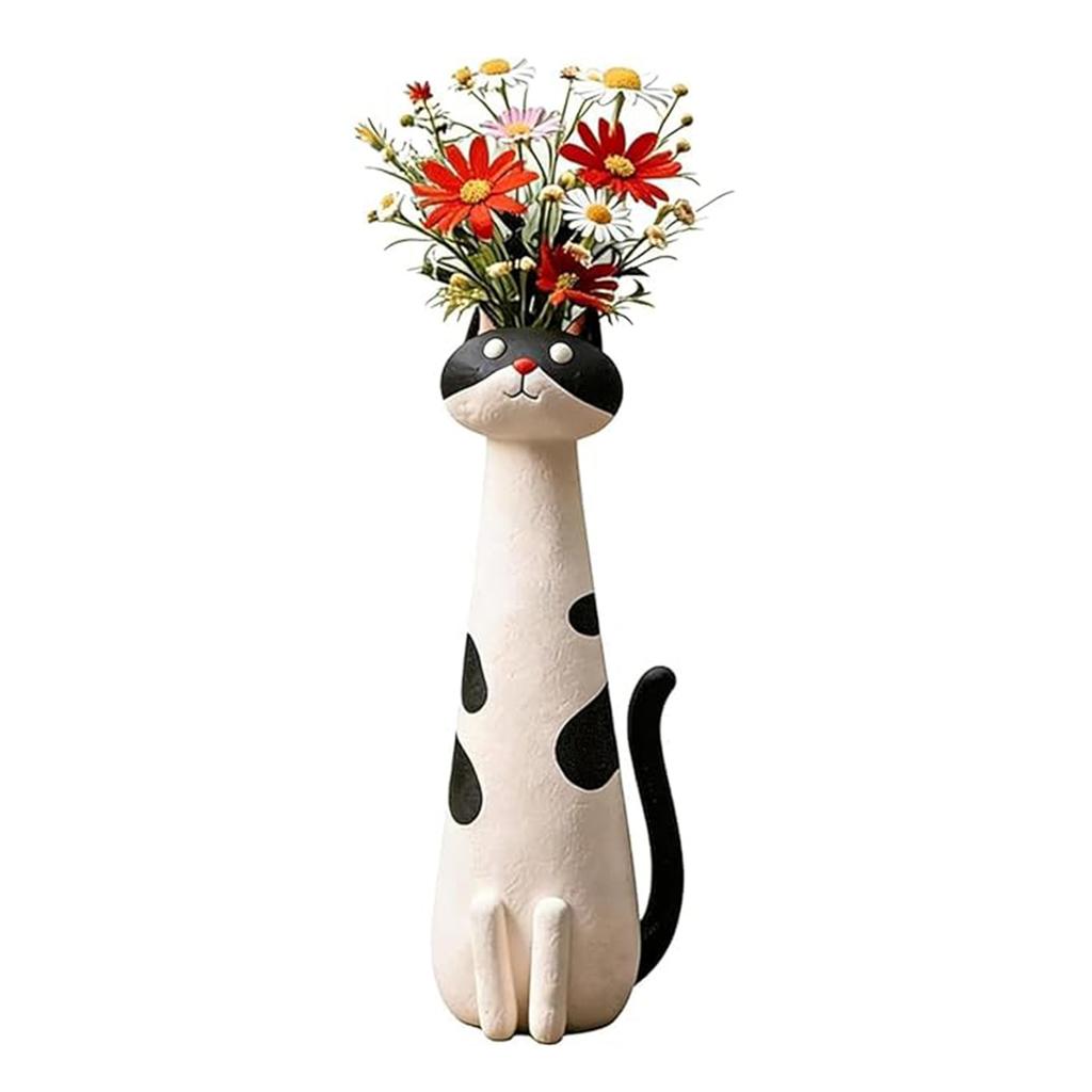 Handcrafted Ceramic Cat Vase Desktop Ornaments Unique Whimsical Cats Vases for Foyer Living Room Fireplace Bedroom Kitchen