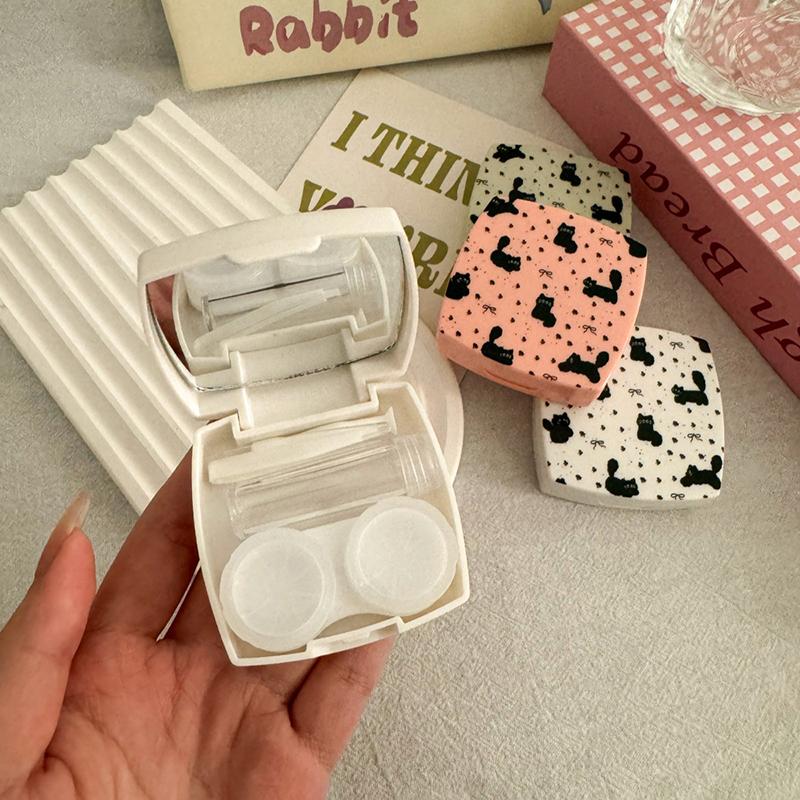 Creative Cute Portable Contact Lens Box Lenses Container Companion Care Box Travel Set With Mirror