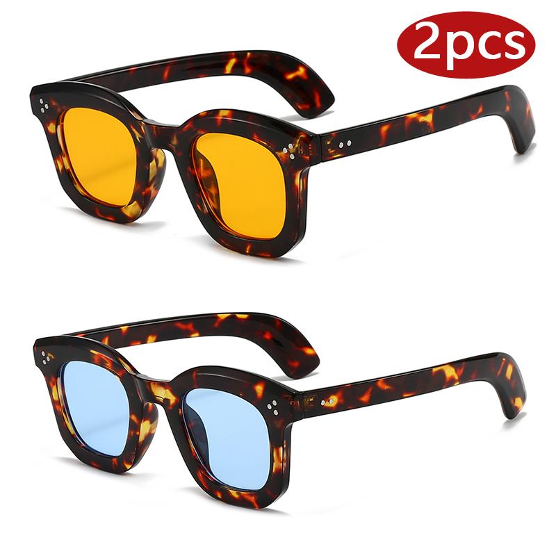 

Protective Glasses 2pcs 2026 New Thick Frame Square Sunglasses Vintage Rice Nail Punk Female Eyewear Fashion Unisex Sun Glasses