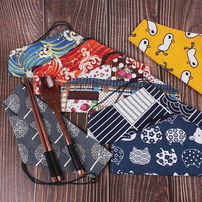 Borsa per Stoviglie Portatile Stampa Giapponese Riutilizzabile Cannuccia da Bevanda Posate Bastoncini Borsa con Coulisse Borsa per Posate Per Cucchiaio Forchetta