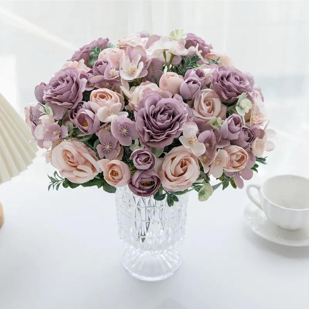 Elegant 7 Heads Realistic Silk Roses Bouquet Artificial Flower For Wedding Home Decoration Photography Props