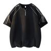 Plus Size Men's Half-zip Cool Breathable Striped Sports Short-sleeved Men's Moisture-wicking T-shirt