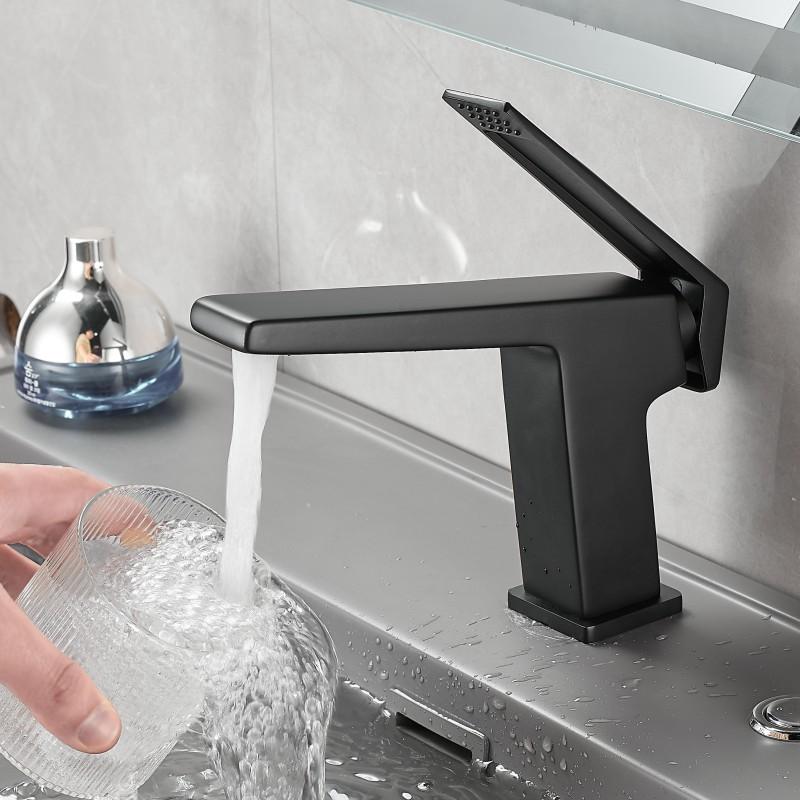 BAKALA Basin Sink Bathroom Faucet Deck Mounted Hot Cold Water Basin Mixer Taps Matte Black Lavatory Sink Tap Crane