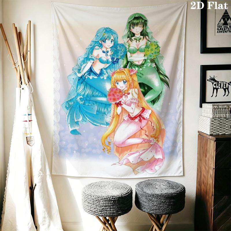 Mermaid Melody Pichi Pichi Pitch Wall Tapestry Aesthetic Wall Hanging Printed Fabric Blanket Decorative Tapestries for Bedroom Living Room Home Decor