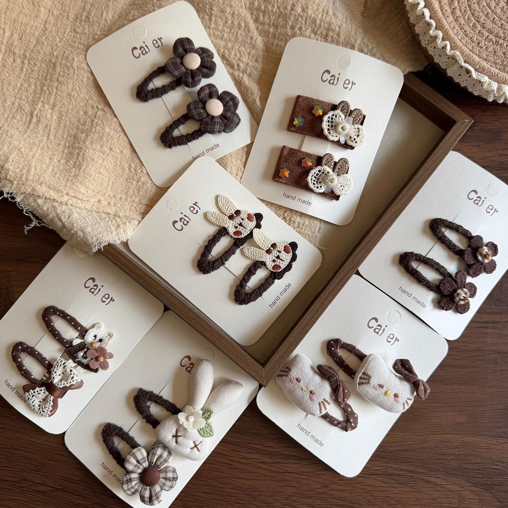 Coffee Color Cute Cartoon Cat Baby Hairpin Sweet Bow Flower Headwear Girls Kids Hair Accessories