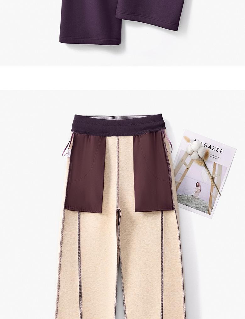 GAGN Women's Gray Wool Wide-Leg High-Waisted Casual Trousers