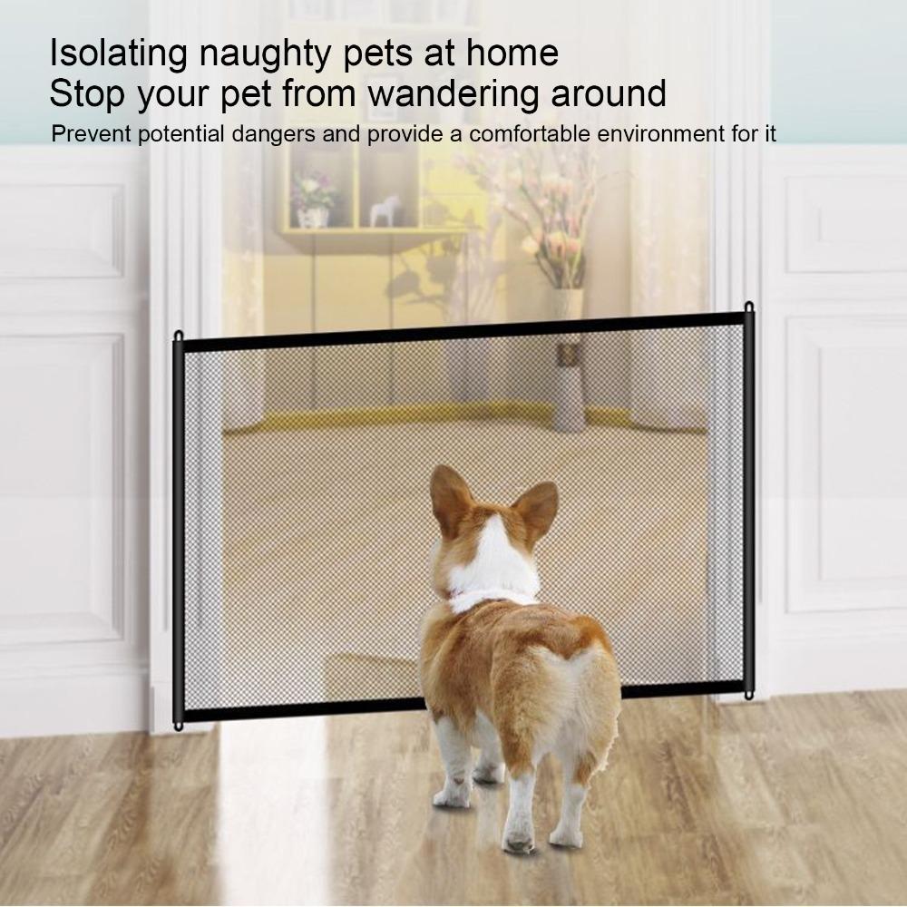 

Flexible Mesh Fabric Dog Safety Barrier No Drill Pet Gate Indoor Space Separation 110*72cm