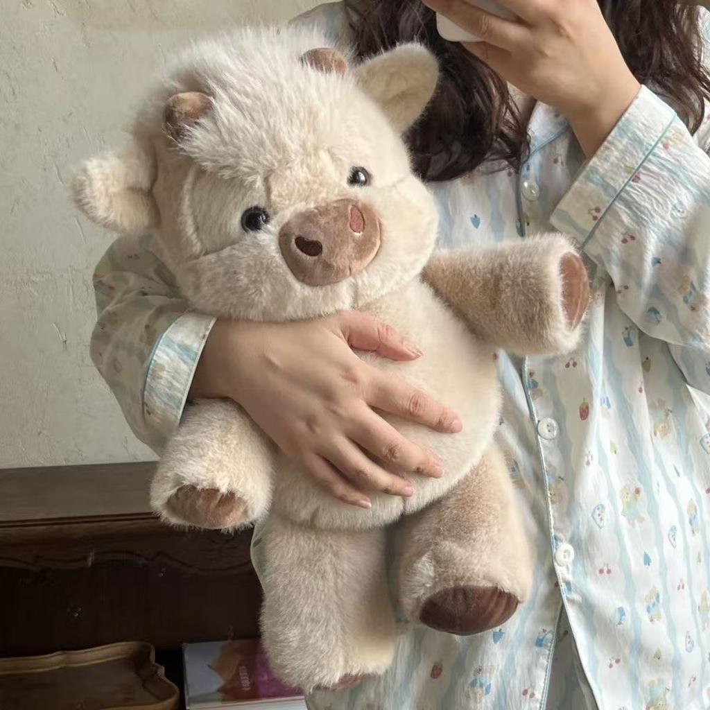 Cuddly Plush Toys Cattle High Quality Fluffy Sitting Pose Doll Warm Cozy Children Companion Xmas Gift Home Decor Gift