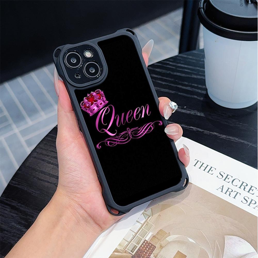 Ae84 King Queen Couple Art Soft Phone Cases for iPhone 16 15 14 13 12 11 Pro Max 8 7 Plus XR XS with Wrist Strap Lanyard Corner Protection Back Cover