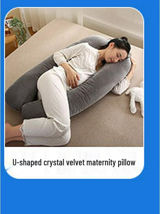 Jednobarevný těhotenský polštář ve tvaru U z křišťálového sametu s odnímatelnou bederní opěrkou