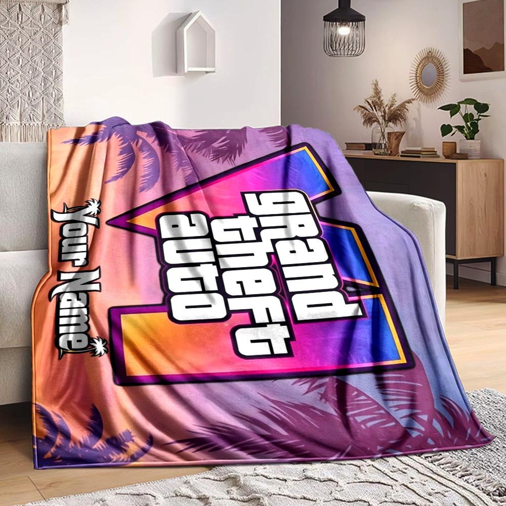 Custom 1Pc Grand Theft Auto Vi Logo Fleece Flannel Blanket Soft Warm Cozy Office Throw For Bedroom Couch Travel Birthday Xmas Gift