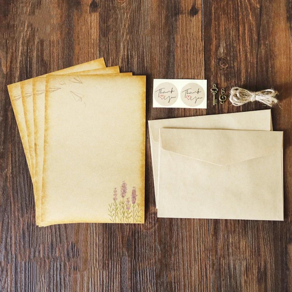 Europe Style Kraft Envelope Letter Paper With Rope Vintage Letter Message Pad Wedding Letter School Stationery Writing Supplies