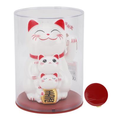 4.5in Solar Powered Smiling Cat Ornament Automatic Hand Waving Fortune Cat Ornament for Car Desktop