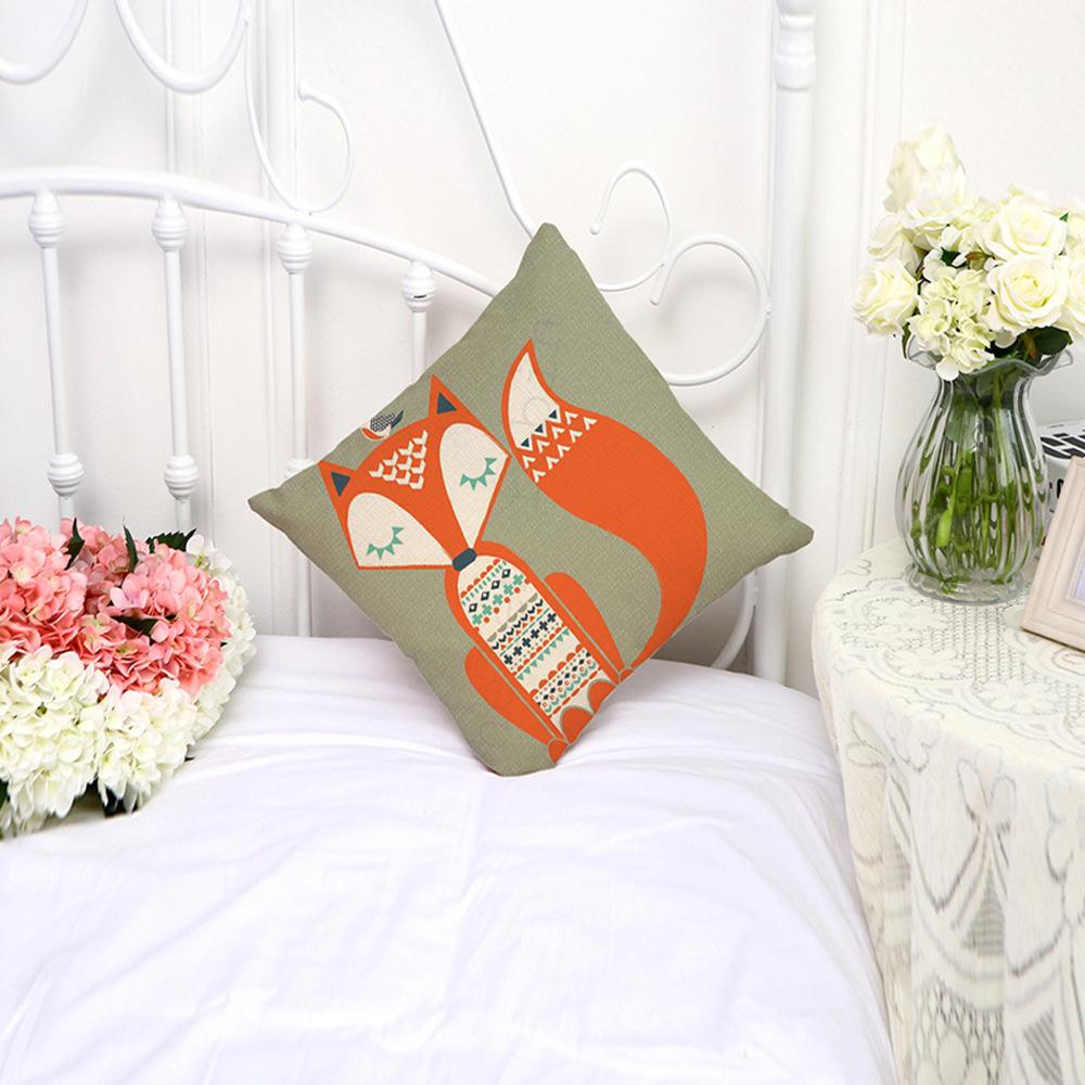 Cartoon Hand-Painted Fox Peach Leather Velvet Printed Pillow Cute Little Fox Sofa Cushion Cover Home Pillow Cover