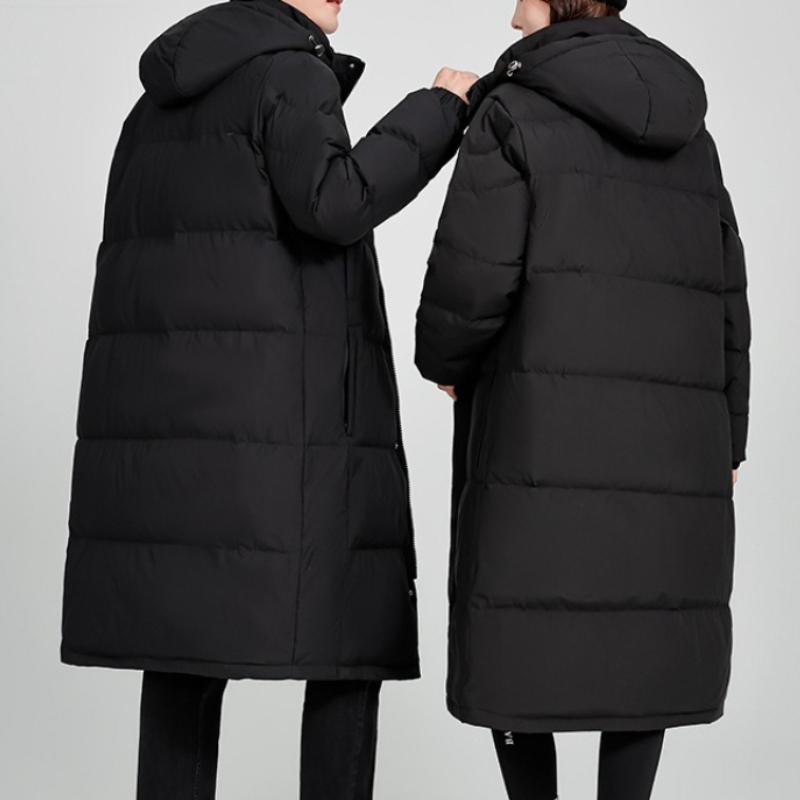 Luxury high-end winter long over-the-knee solid color loose thick windproof down jacket for men and women couples