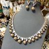 Luxury Accessories Brown Water Drop Zircon Earrings Necklace Set High-End Dinner Bridal Wedding Jewelry