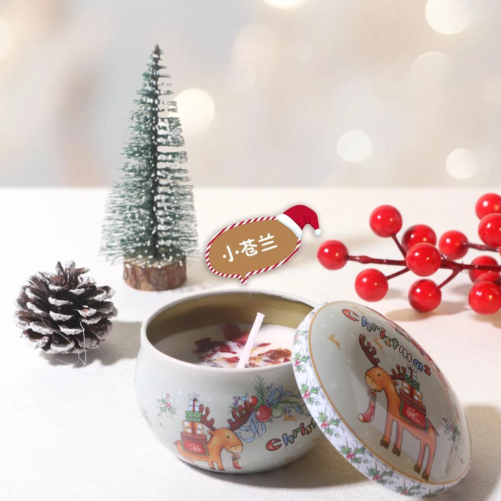 Christmas Creative Aromatherapy Candle: Large-bellied Jar, Home Fragrance, Birthday Gift, Round Small Iron Box, Souvenir Gift
