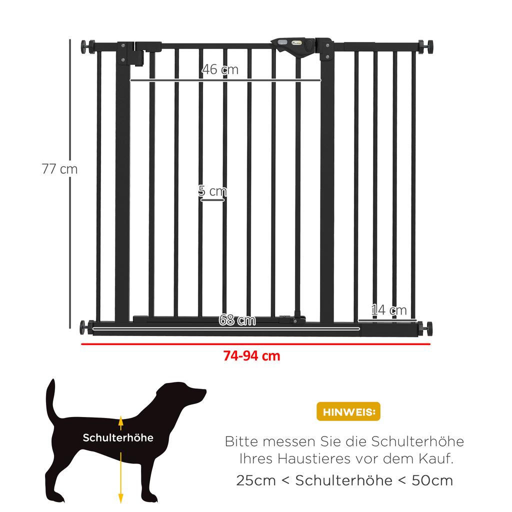 Adjustable Safety Gate W/ One Extensions, Four Adjustable Screws, Black