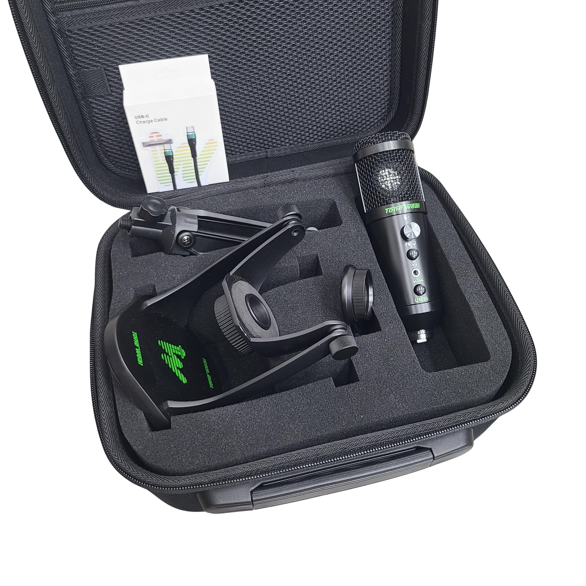 

ToneWeal UM96 USB Condenser Microphone Kit Plug and with Desk Shock and Hard Case Compatible – 96kHz/24-bit, Cardioid, Play, Stand, Mount, –