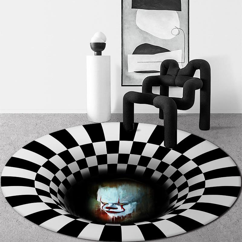 3D Illusion Halloween Black & White Round Carpet for Bedroom & Living Room