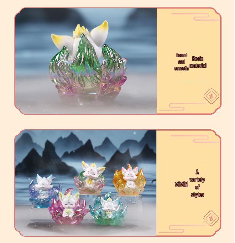 New Shanghai Spirit Fox Trendy Blind Box Figurine - Nine-Tailed Fox Resin Desktop Ornament