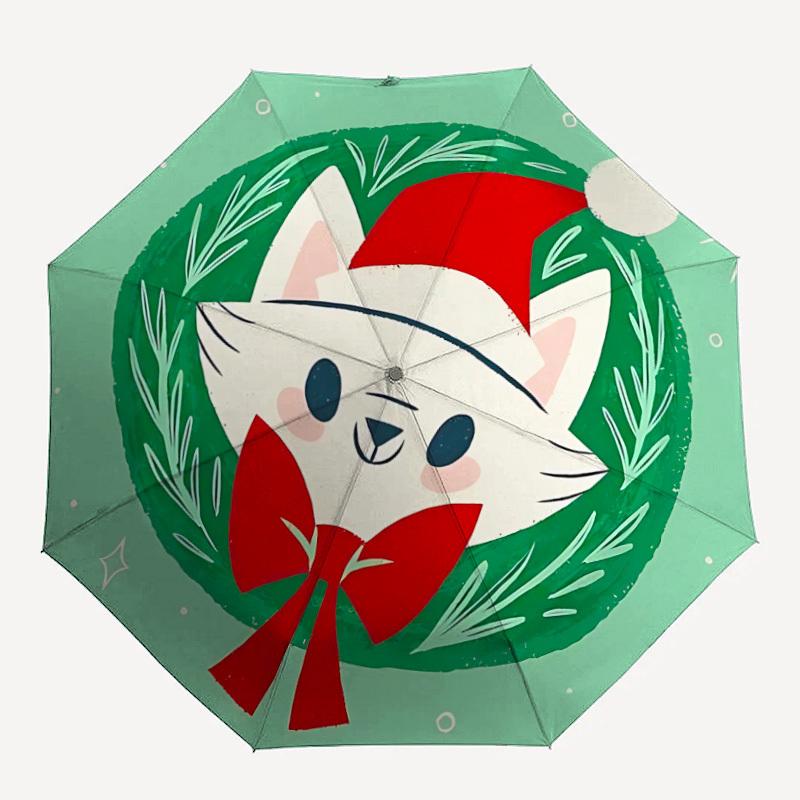 

1pc Christmas Cat Automatic Open/Close Umbrella with One-Touch Button, Compact Folding Canopy, Sturdy 8-Rib Windproof Design S06