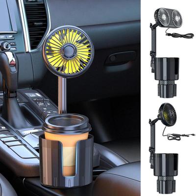 Porte-gobelet de voiture avec ventilateur 2 en 1 12V/24V Ventilateur de refroidissement automatique pour véhicule Contenant pour boissons Ventilateur monté sur porte-gobelet Accessoires de voiture