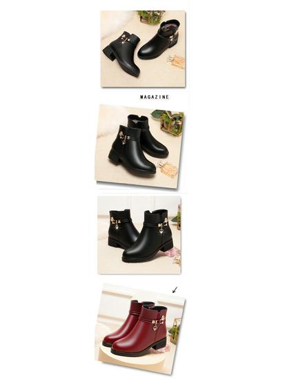 Women's Mid-Aged & Elderly Low Heel Soft Sole Cotton Shoes with Plus Velvet Warm Lining