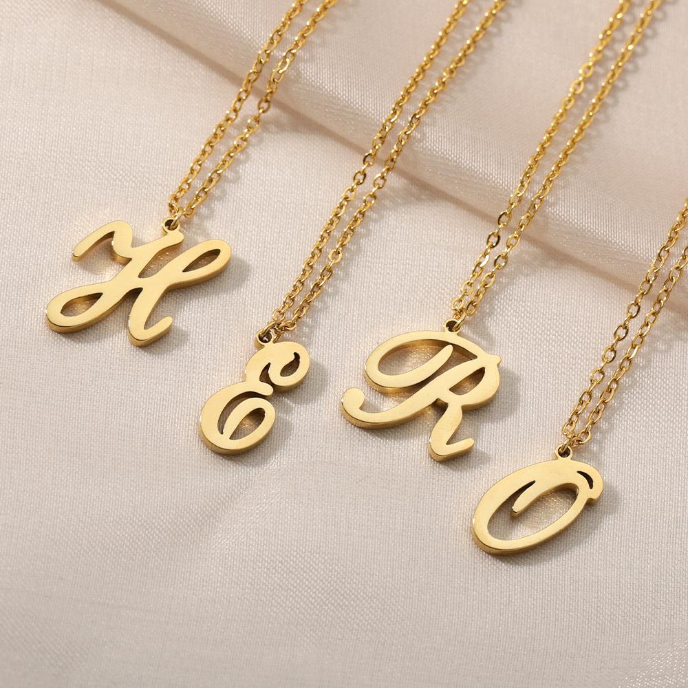 Gold Color Alphabet Letter Pendants Necklace For Women Stainless Steel Initial Letter Jewelry Initial Chain Choker Collares Femm