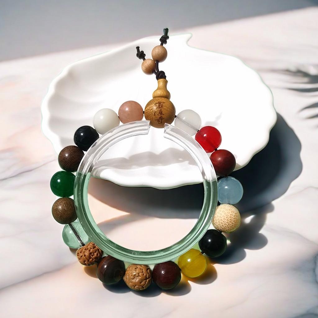 Red Pine & Green Sandalwood Beads with Shoushan Stone Bracelet - Unisex Chinese Style