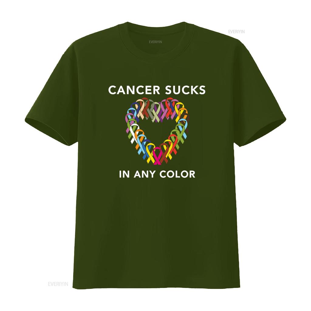 Mens Cancer Sucks Awareness T Shirt with Multicolor Ribbon Design for Breast Prostate Lung Skin Colon Causes vintage Washed