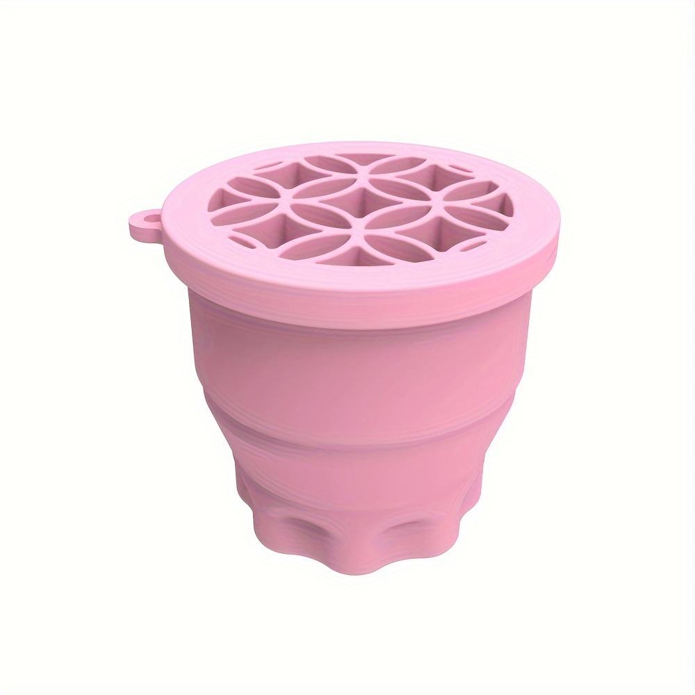 

2-In-1 Silicone Folding Portable for Makeup Brush Cleaning Bowl with Drying Rack, a Tool for Cleaning Beauty Brushes розовый