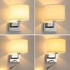 LED Wall Lamp Round Fabric Lampshade with 3W 360° Rotation Spotlight Reading Light  Modern Wall Sconce for Bedroom Bedside Hotel