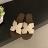 French linen one-word flat-bottomed cool slippers women's summer wear 2025 new vacation style seaside soft sandals