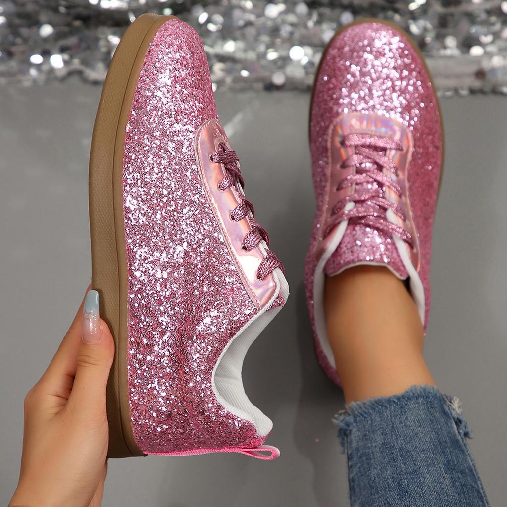 Fashion 2025 Women's Sneakers Luxury Sequined Casual Shoes Fashion Outdoor Vulcanized Shoes for Women Lace Up Flats Zapatillas De Mujer