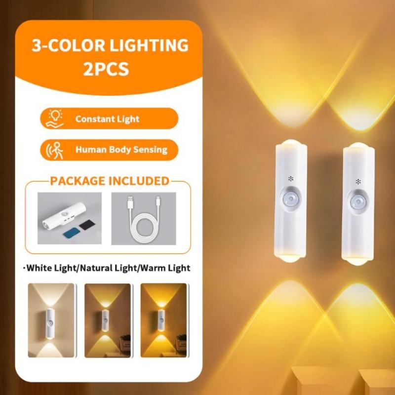 Lampă de perete magnetică reîncărcabilă cu LED, senzor de mișcare, lumină de culoare, lumină de noapte, lumini automate pentru cameră