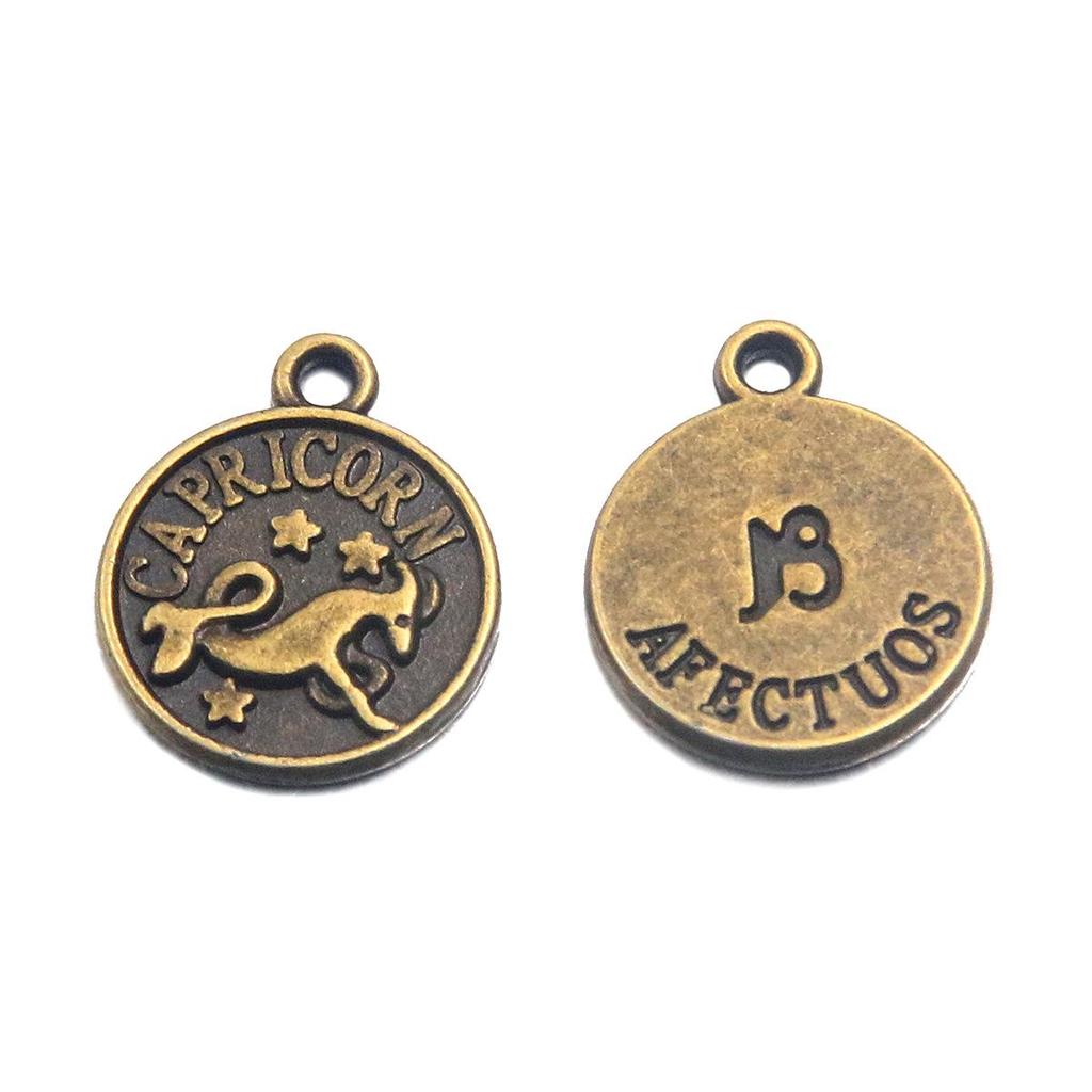 12x15mm Round Zodiac Constellation Pendant: Retro Symbol Alloy Jewelry for DIY Bracelets & Keychains