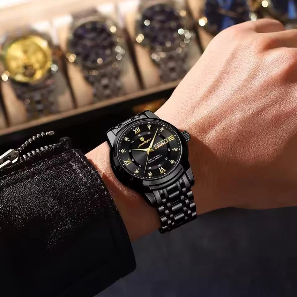 POEDAGAR Sport Casual Man Wristwatch Waterproof Stainless Steel Luminous Original Watch Date Week Quartz Watches Reloj