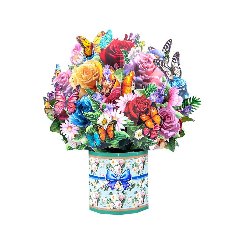 Paper Flower Bouquet Card Forever Flower Bouquet 3D Pop Up Greeting Cards For Valentines Day Graduation Day