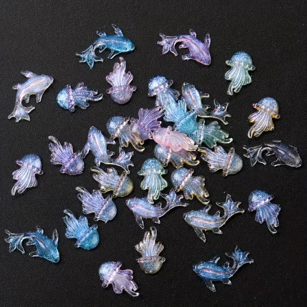 100 Pcs Shark Ocean Aurora Nail Rhinestones Resin DIY Sea Series Nail Jewelry 3D Nail Charms