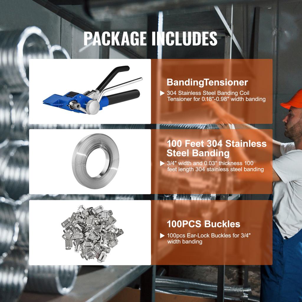 SucceBuy Zestaw do bandowania palet 100 stóp z napinaczem do taśmy Pakowarka 100 metalowych plomb do magazynów Pakowanie