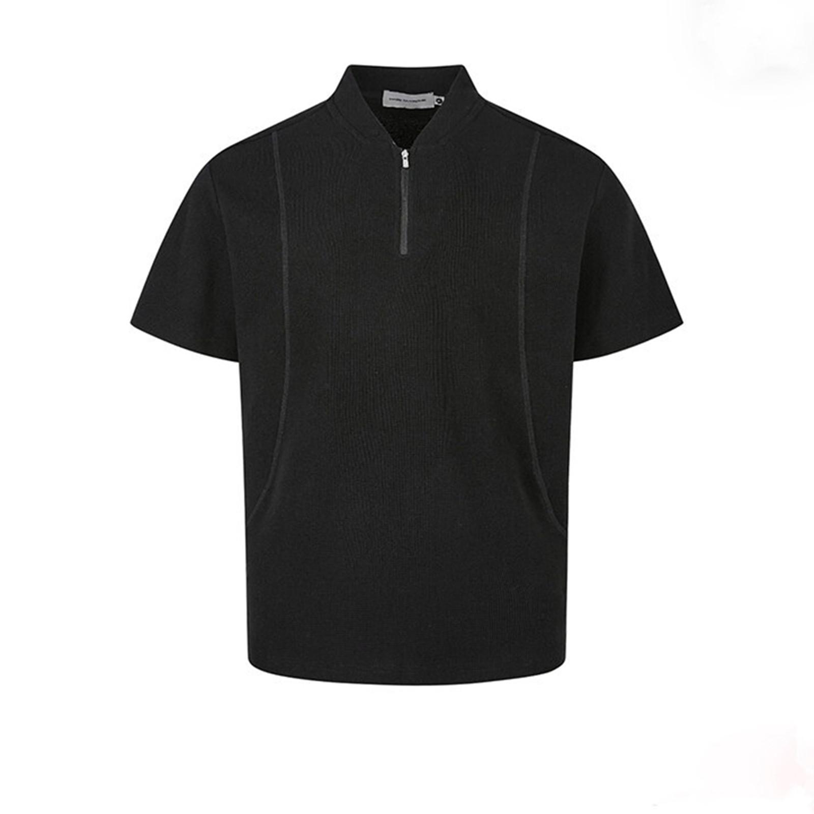 

Мужская летняя свободная футболка с коротким рукавом, большой размер, застежка-молния, V-образный вырез, мужская футболка XXL чёрный